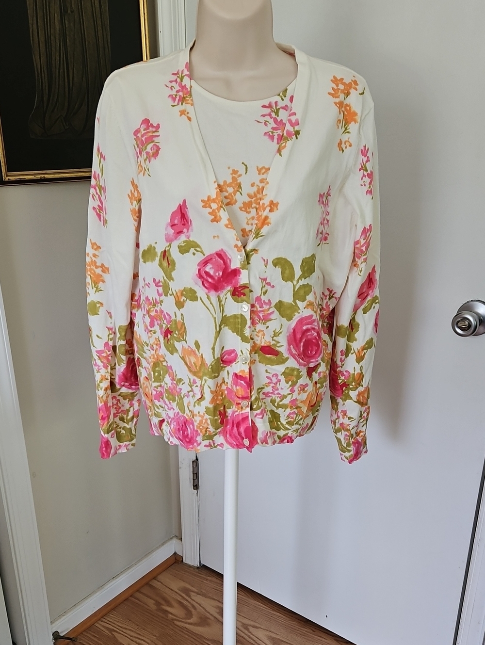 Vintage Talbots Floral Cardigan & Shell Set Size L